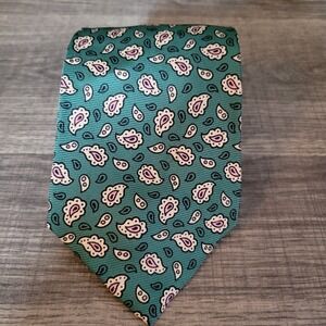 Polo Ralph Lauren Silk Tie Mens Teal Green Pink Paisley Hand Made USA RN 41381